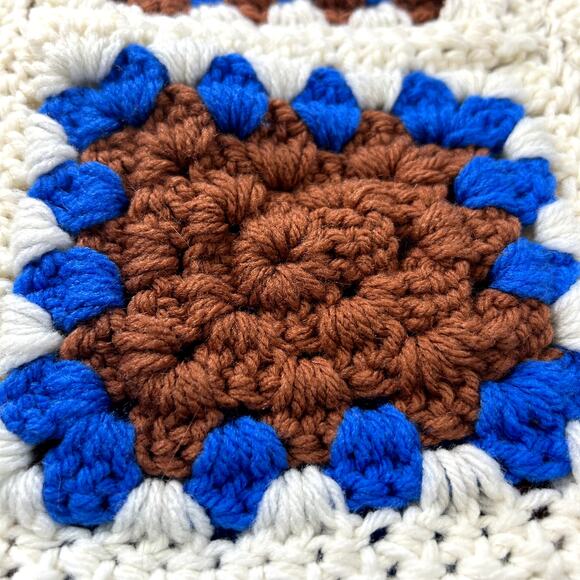 Afghan Handmade USA Blue Brown Ivory 93 x 58 bedding throw blanket - Picture 3 of 5